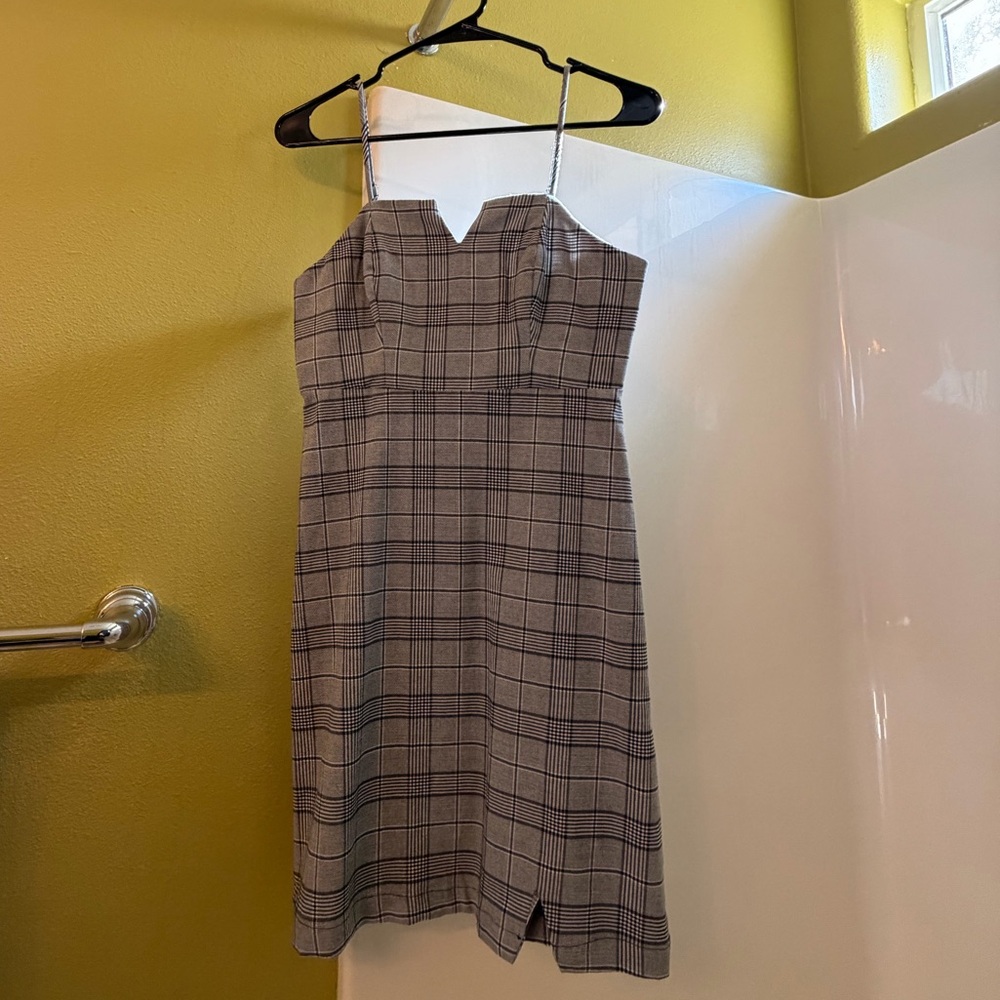 SO Strapless Plaid Dress - Black and Gray